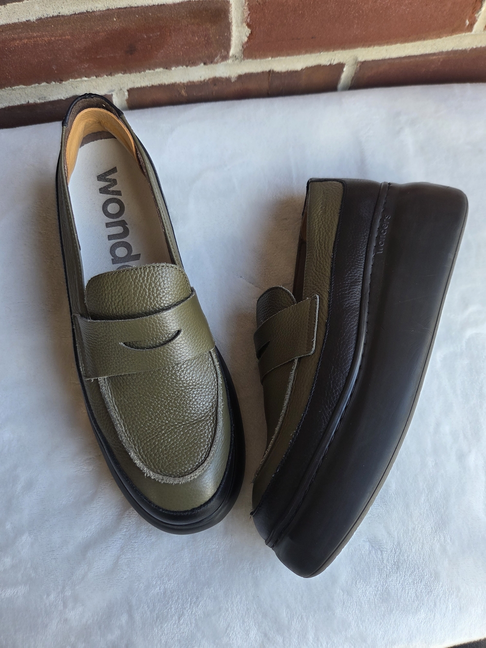 Wonders Leather‎ Platform Penny Loafers Olive Black EU 39 Made in Spain